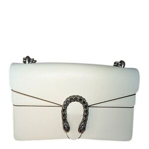 Gucci White Leather Shoulder Bag with Metal Accent